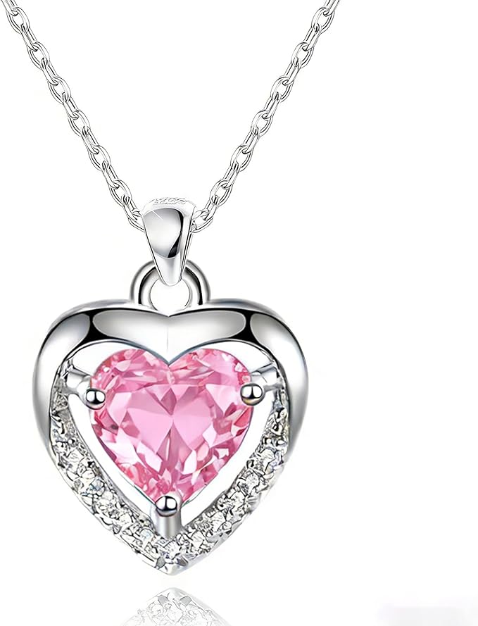 EXGOX Silver Heart Necklace, 925 Sterling Silver Chain with Crystal Heart for Women - Adjustable, Perfect for Birthday Gifts