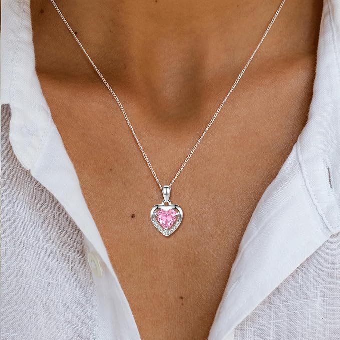 EXGOX Silver Heart Necklace, 925 Sterling Silver Chain with Crystal Heart for Women - Adjustable, Perfect for Birthday Gifts
